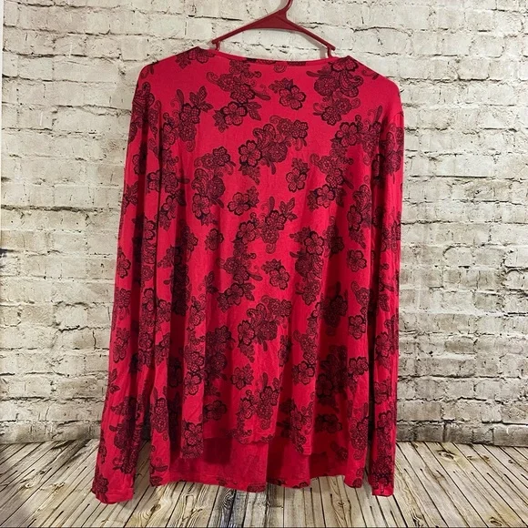 Sleep top long sleeve lace w floral print xxl intimates holiday valentines red - Picture 5 of 8